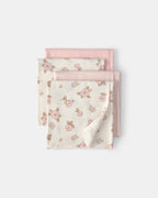 Pack 4 mantas de algodón, flores en rosa