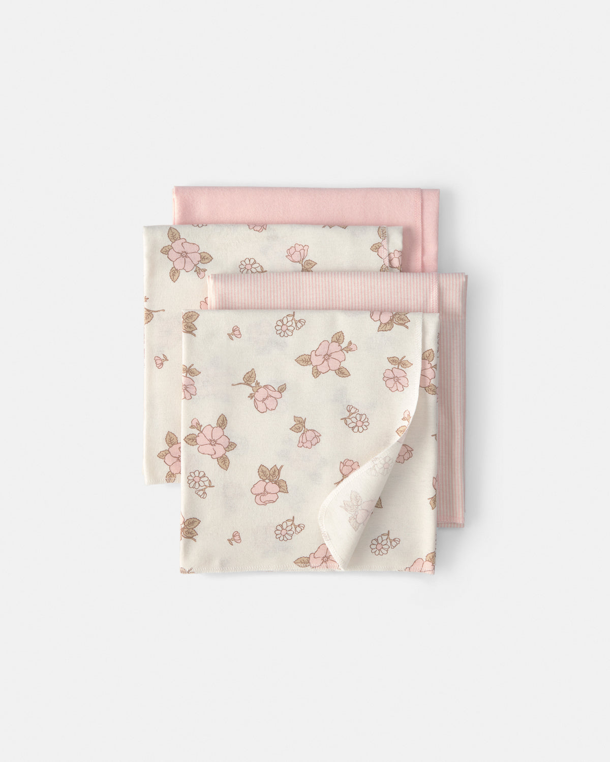 Pack 4 mantas de algodón, flores en rosa