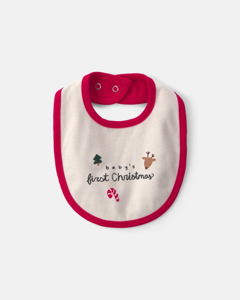 Babero «Baby's First Christmas», rojo y crema