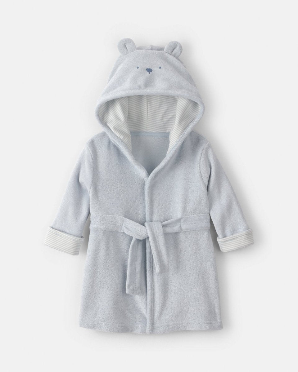 Bata de rizo con capucha y orejas de oso, azul