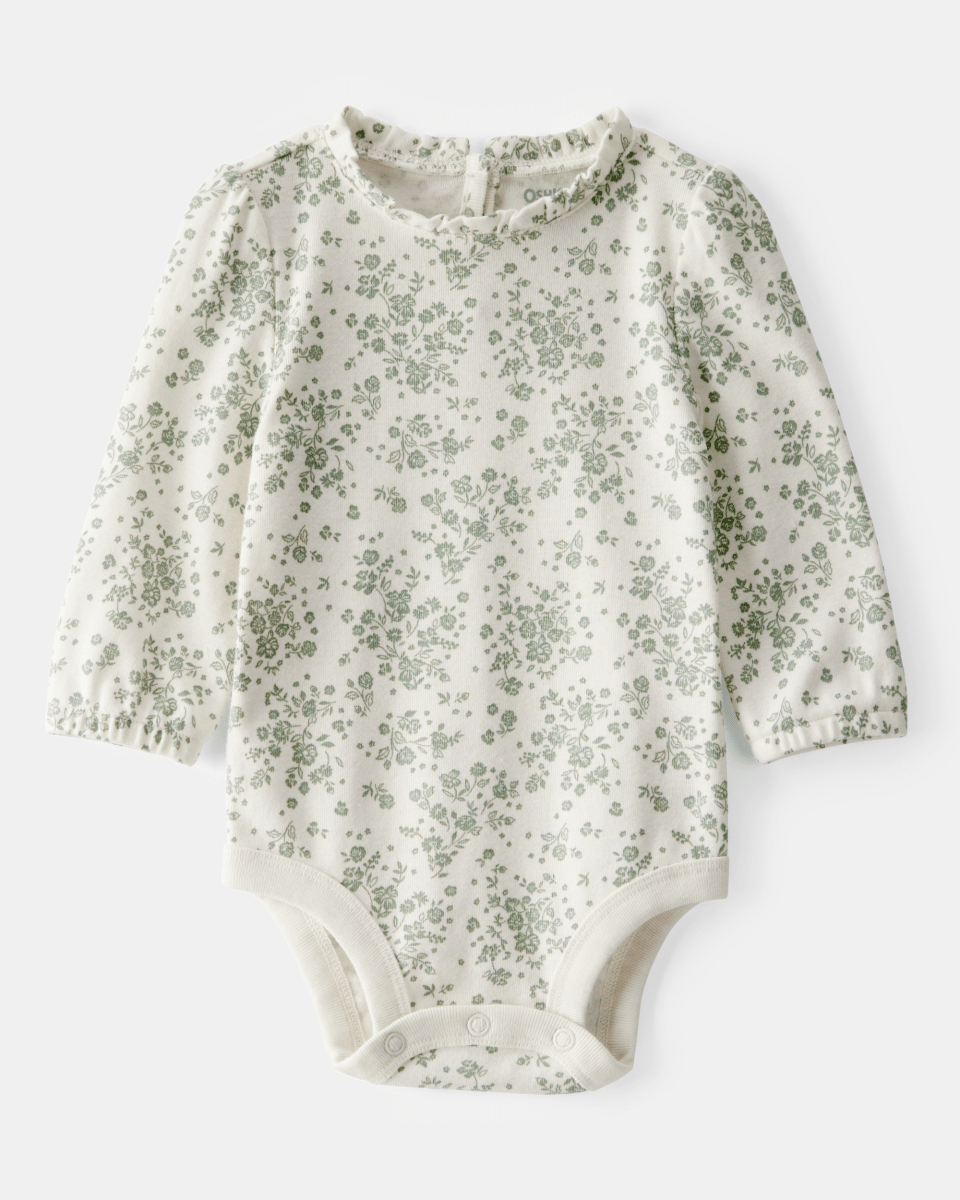 Body acanalado de manga larga floral con cuello de volantes - Carter's