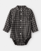 Body camisa de manga larga con botones y cuadros negro - Carter's
