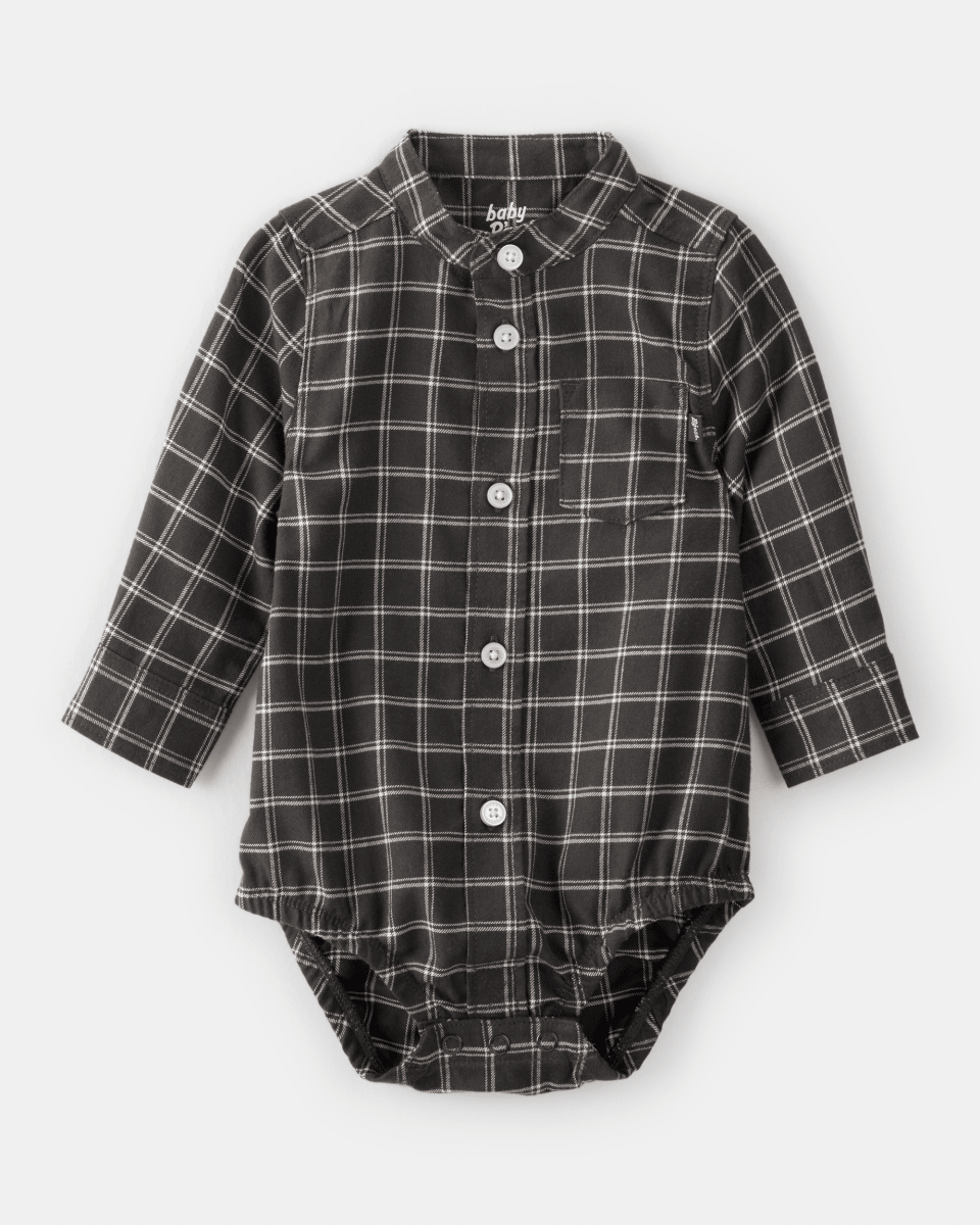 Body camisa de manga larga con botones y cuadros negro - Carter's