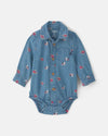 Body de manga comprida em chambray, bonecos de neve