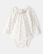 Body de manga larga floral con cuello de volantes en algodón - Carter's