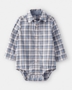 Body de moda de algodón con botones a cuadros azul - Carter's