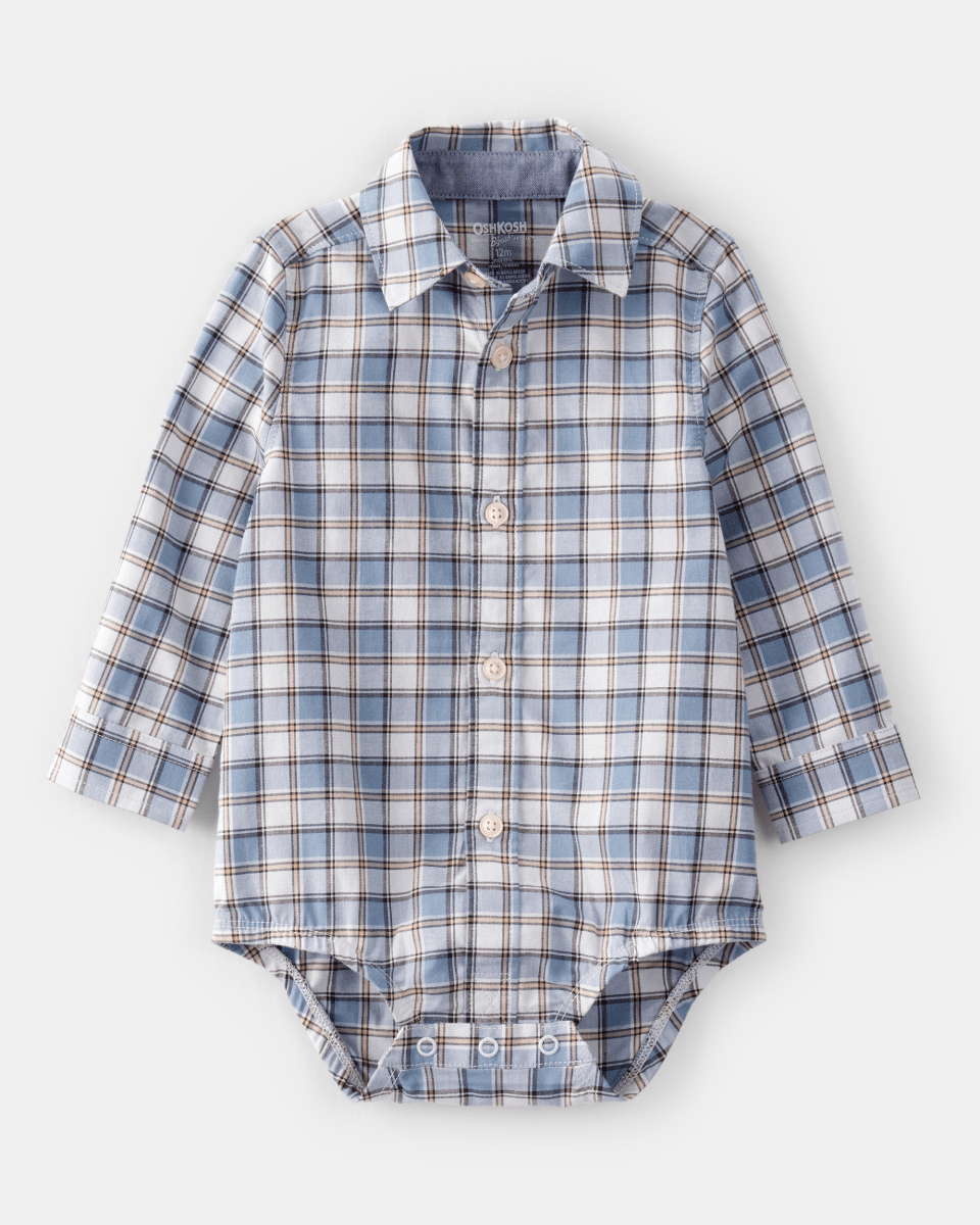 Body de moda de algodón con botones a cuadros azul - Carter's