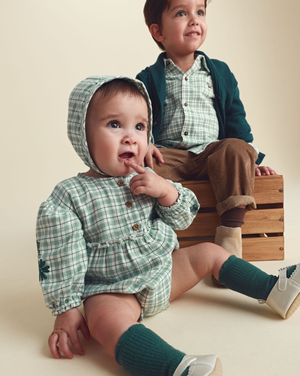 Camisa de franela a cuadros con perro bordado, verde - Carter's