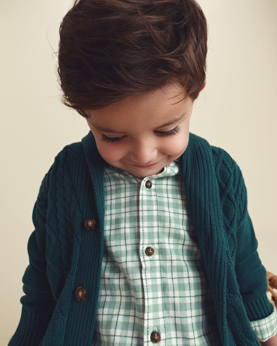 Camisa de franela a cuadros con perro bordado, verde - Carter's