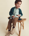 Plaid flannel shirt with embroidered dog, green