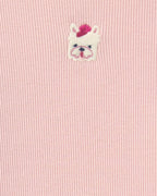 Camiseta manga larga de canalé con perro bordado, rosa - Carter's