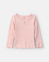 Camiseta manga larga de canalé con perro bordado, rosa