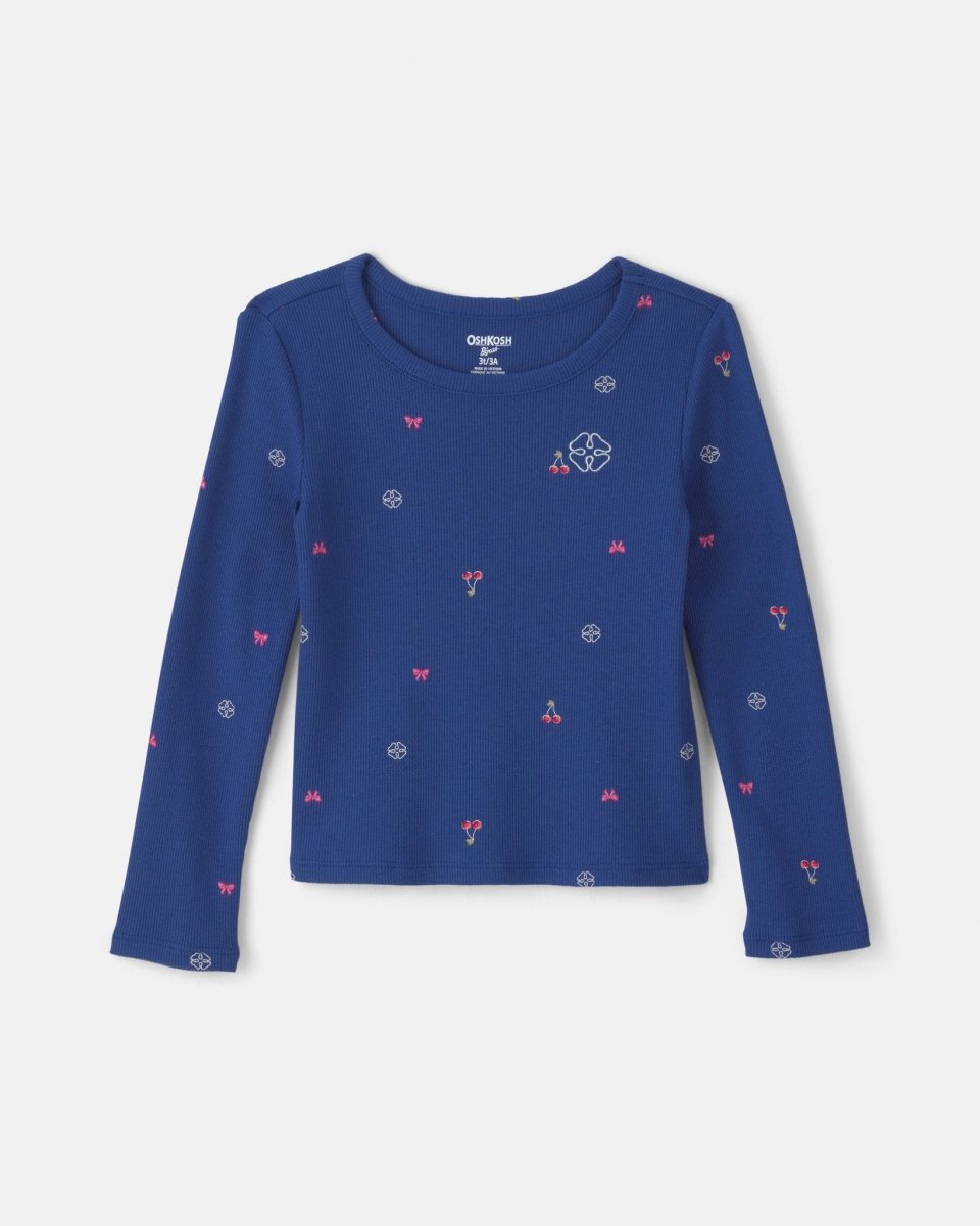 Camiseta manga larga de canalé estampada, azul marino - Carter's
