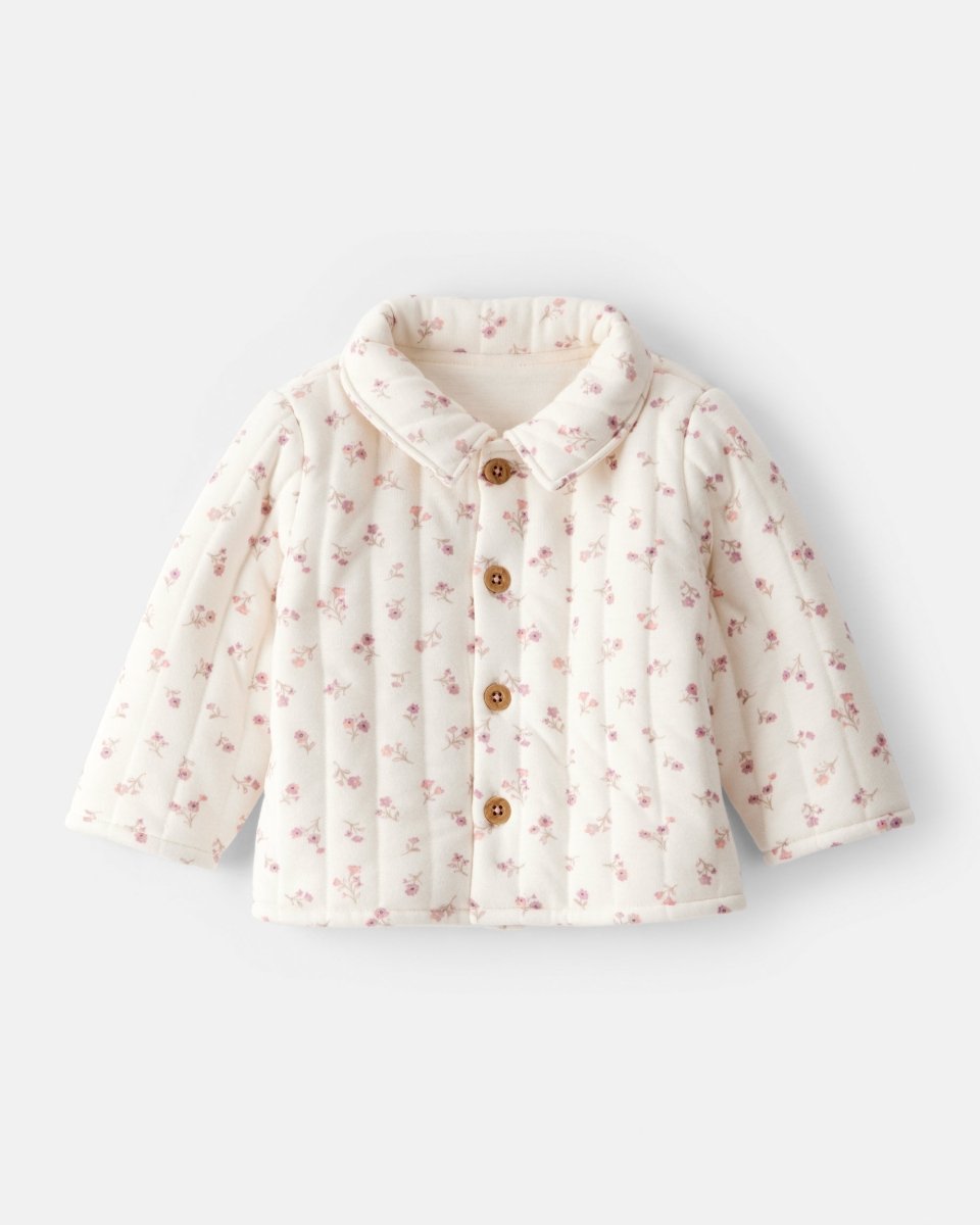 Chaqueta acolchada marfil con estampado floral - Carter's