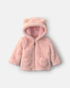 Casaco sherpa com capuz de urso, rosa
