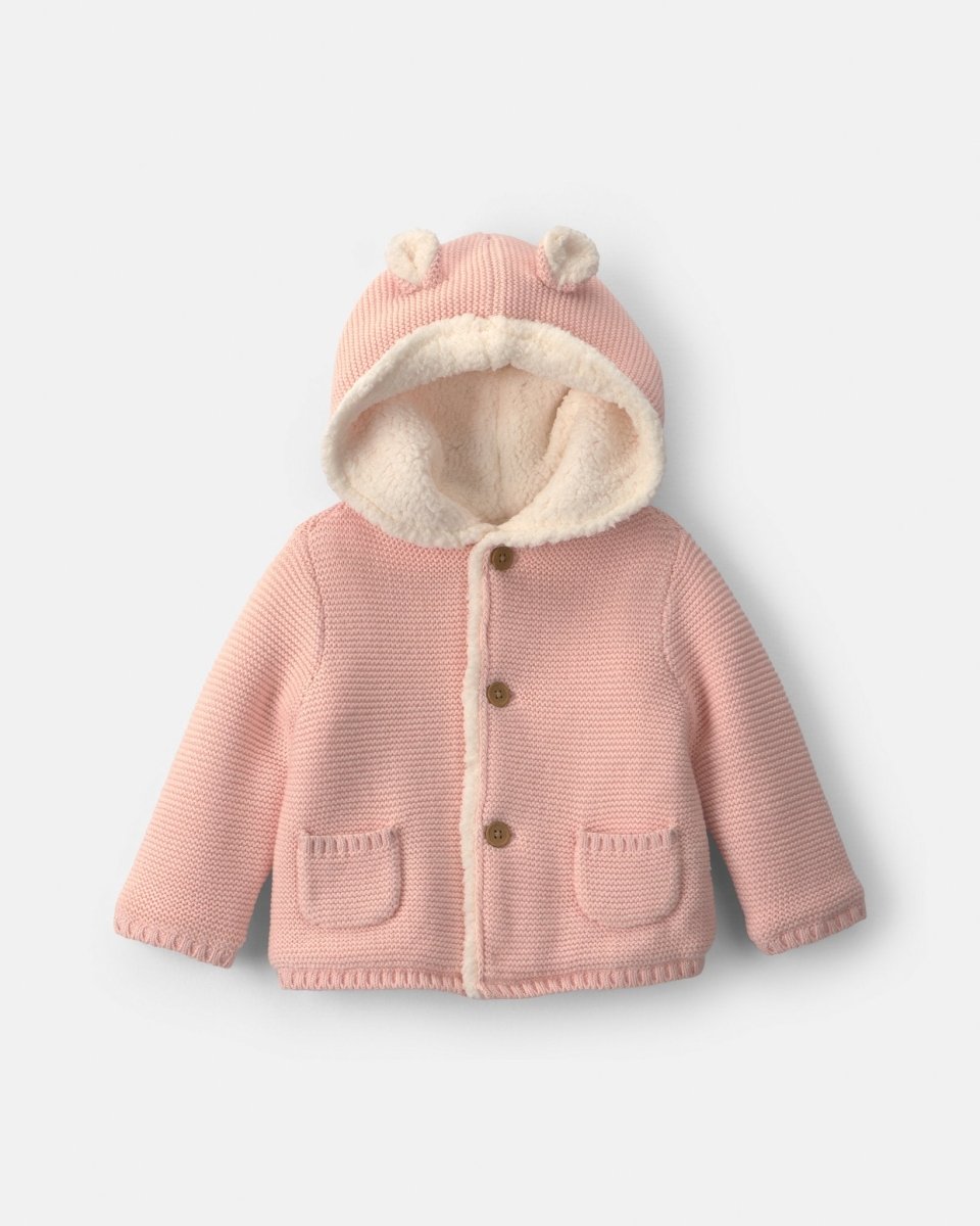 Chaqueta de punto con capucha y orejas de oso, rosa - Carter's