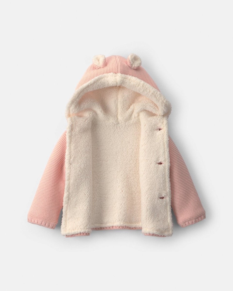 Chaqueta de punto con capucha y orejas de oso, rosa - Carter's