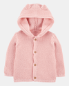casaco de malha canelada com capuz com estampado de urso