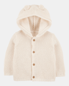 Rib-knit jacket with bear design hood