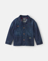 Denim jacket with plaid lining, dark wash
