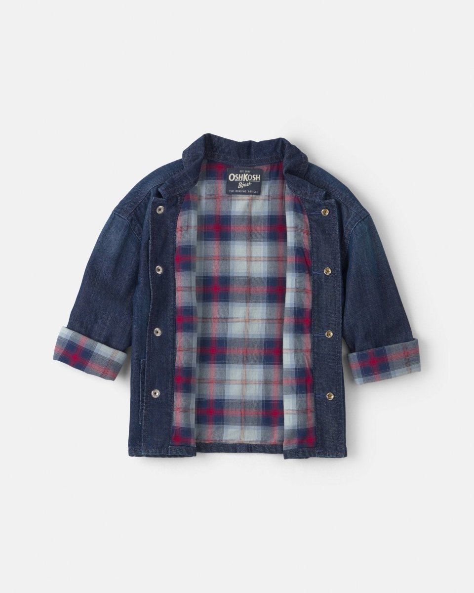 Chaqueta vaquera con forro de cuadros, lavado oscuro - Carter's