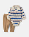 2-piece set, striped henley bodysuit and pants