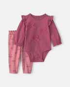 Conjunto 2 piezas, body con lazo y pantalón en rosa - Carter's