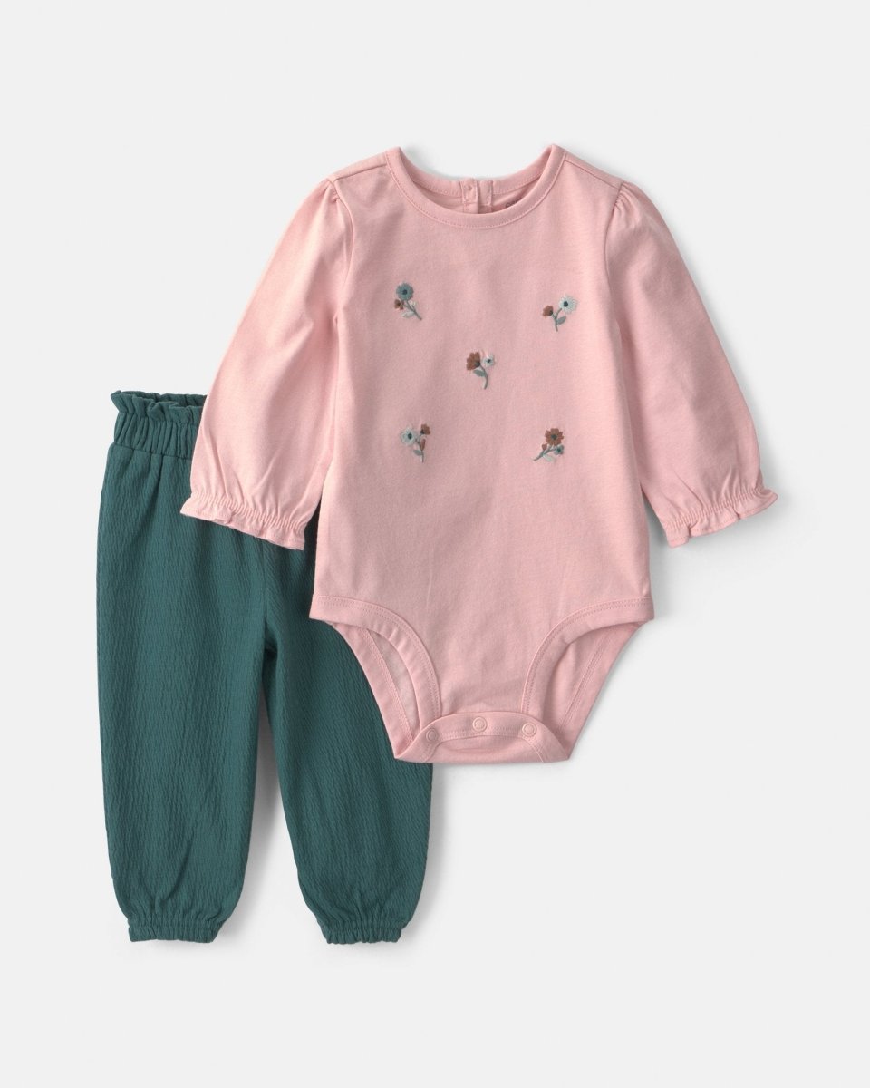 Conjunto 2 piezas, body floral y pantalón en rosa y verde - Carter's