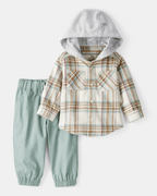Conjunto 2 piezas camisa de cuadros con capucha y joggers - Carter's