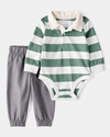 2-piece set with striped polo bodysuit and joggers