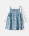 Conjunto de 2 peças com vestido azul floral e body