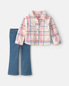 2-piece plaid fleece set, top and pants