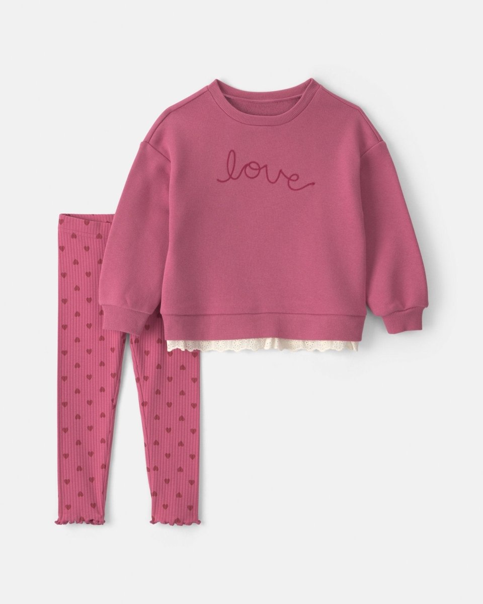 Conjunto 2 piezas de polar, camiseta y pantalón, corazones - Carter's