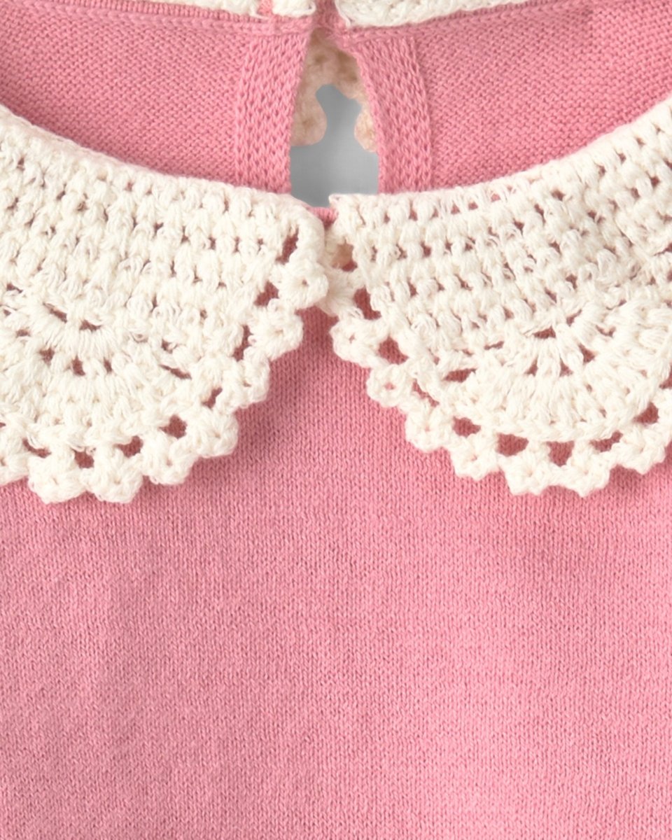 Conjunto 2 piezas de punto, jersey con cuello de ganchillo, rosa - Carter's