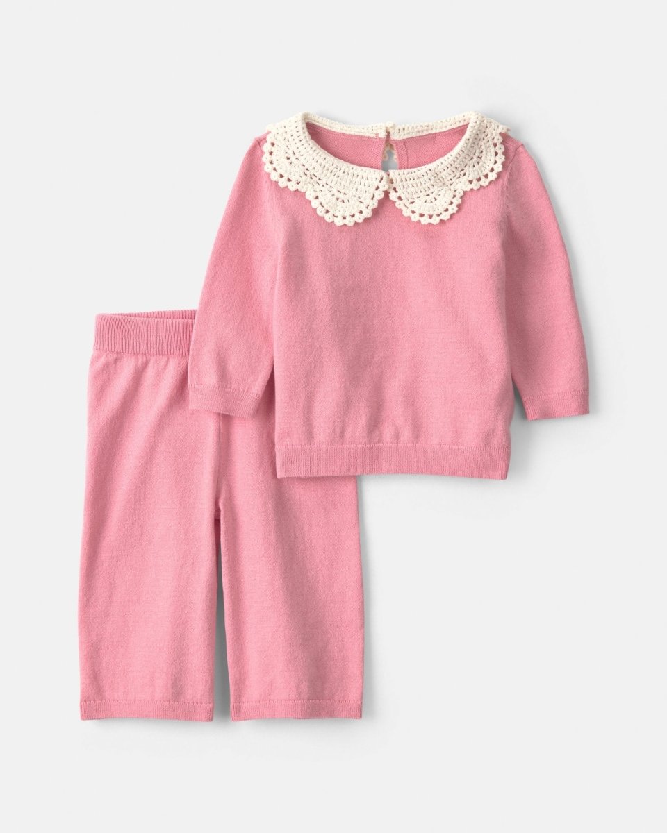 Conjunto 2 piezas de punto, jersey con cuello de ganchillo, rosa - Carter's