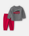 Conjunto 2 peças, camisola com carro e árvore de Natal