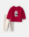 Conjunto 2 piezas, jersey de perrito y pantalón en rojo