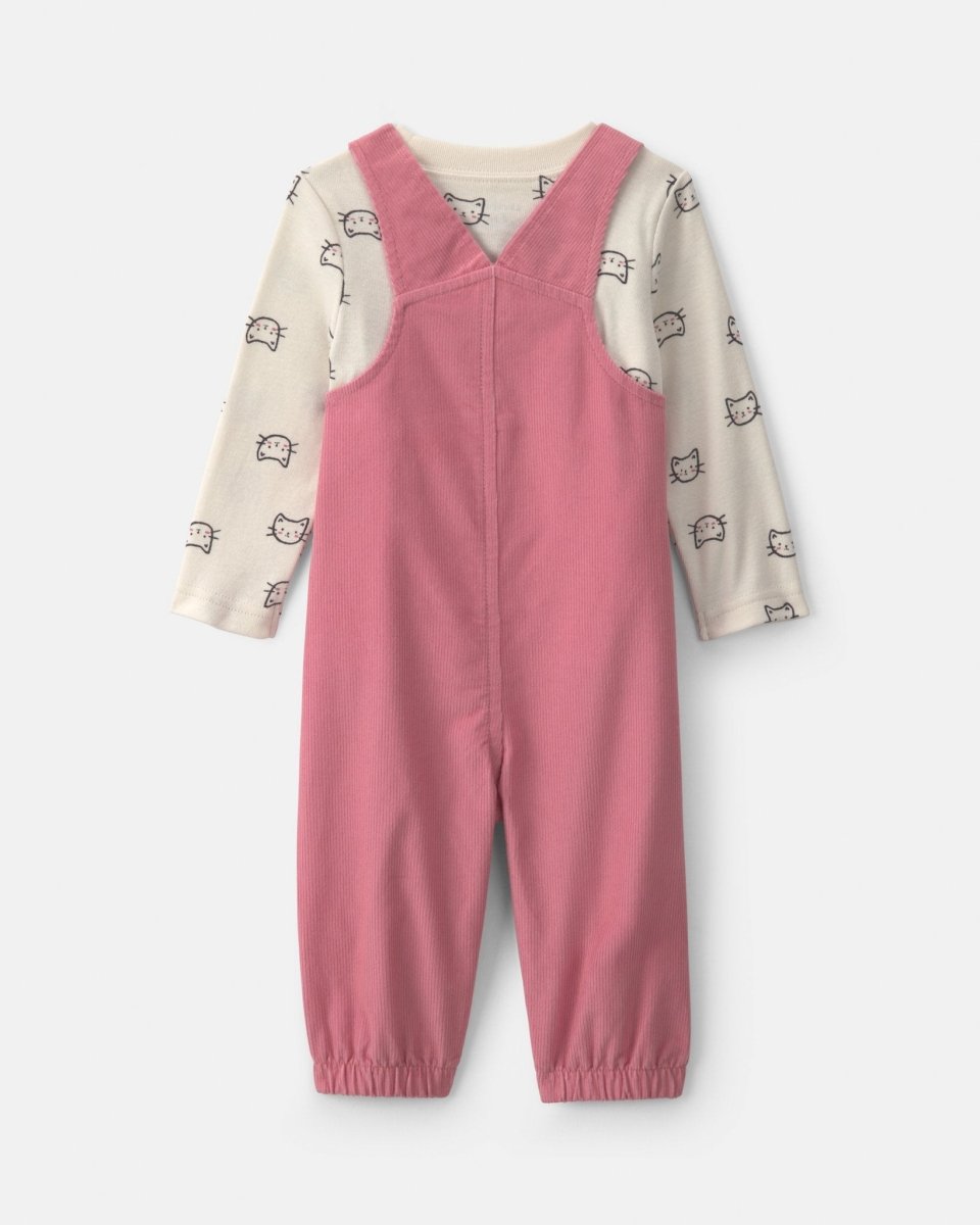 Conjunto 2 piezas, peto de pana rosa y camiseta de gatos - Carter's