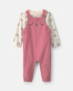 Conjunto 2 piezas, peto de pana rosa y camiseta de gatos - Carter's