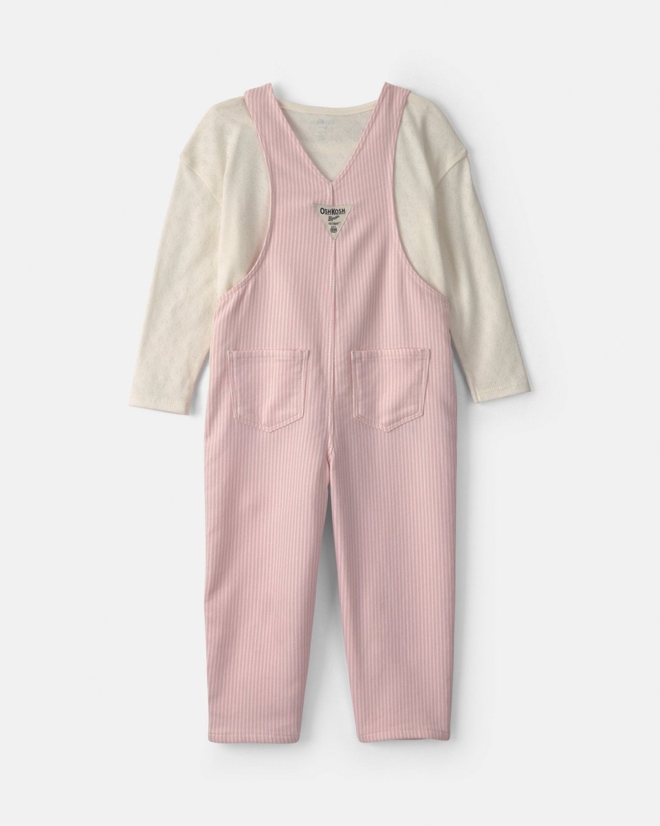 Conjunto 2 piezas, peto de rayas rosa y camiseta calada - Carter's