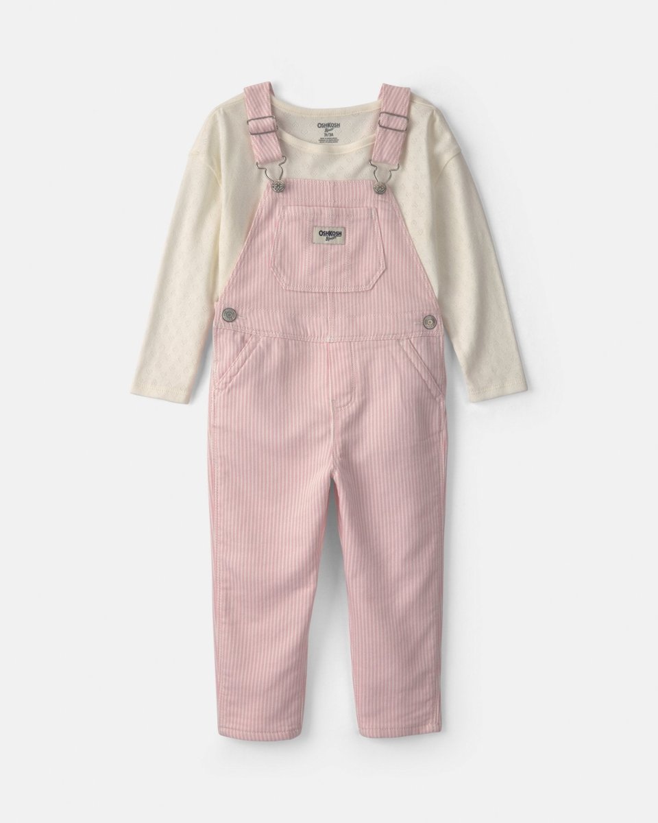 Conjunto 2 piezas, peto de rayas rosa y camiseta calada - Carter's