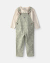 2-piece set, twill overalls and floral tee, green