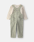 Conjunto 2 piezas, peto de sarga y camiseta de flores, verde - Carter's