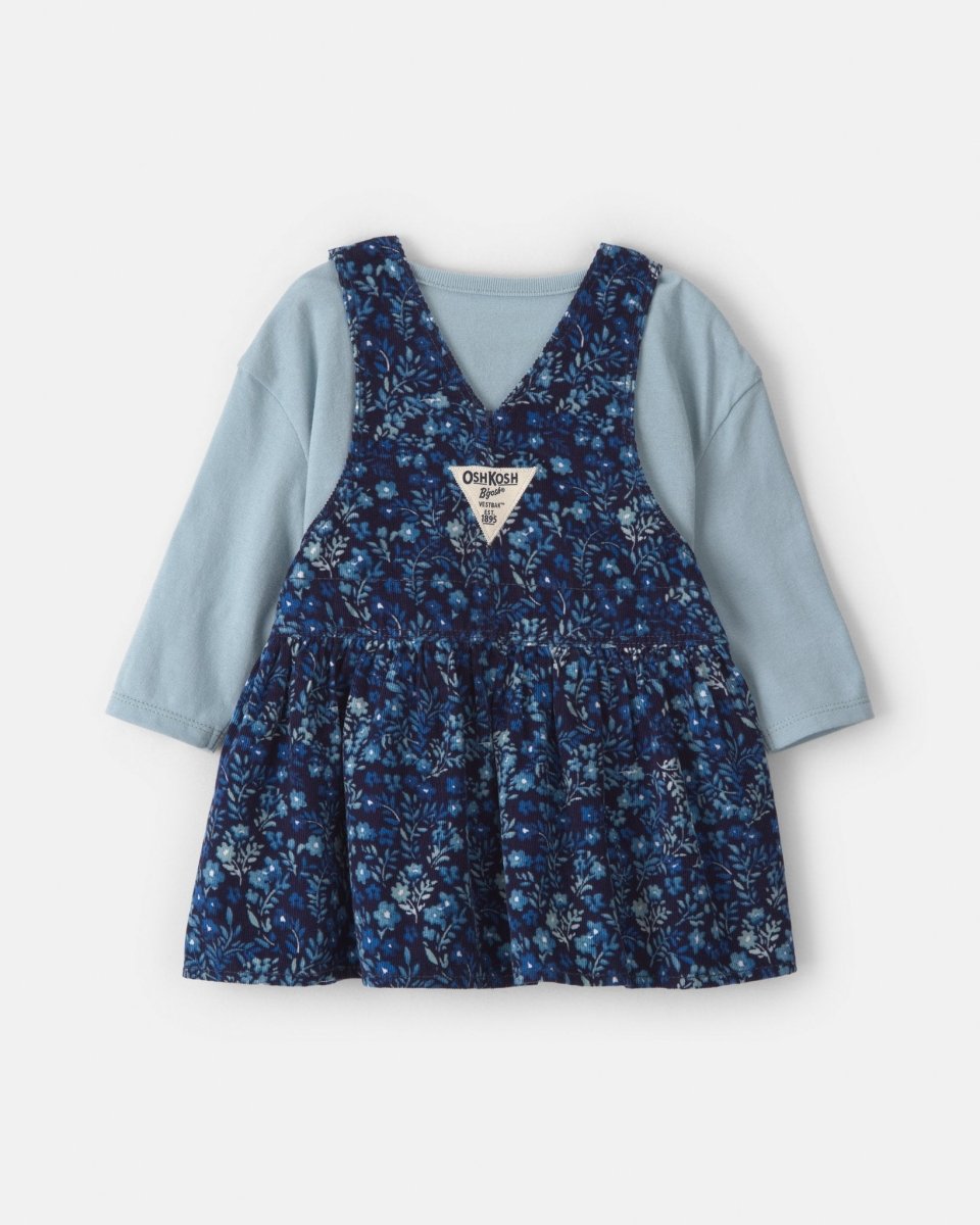 Conjunto 2 piezas, peto falda de pana y camiseta, flores - Carter's
