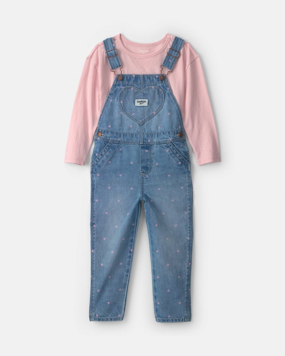 Conjunto 2 piezas, peto vaquero con corazón y camiseta rosa - Carter's