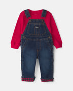 Conjunto 2 piezas, peto vaquero forrado, cuadros - Carter's