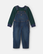Conjunto 2 piezas, peto vaquero y camiseta a rayas verdes - Carter's