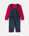 2-piece set, denim overalls and plaid tee