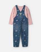 Conjunto 2 piezas, peto vaquero y camiseta, flores en rosa - Carter's
