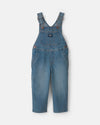 2-piece set, denim overalls and gray tee